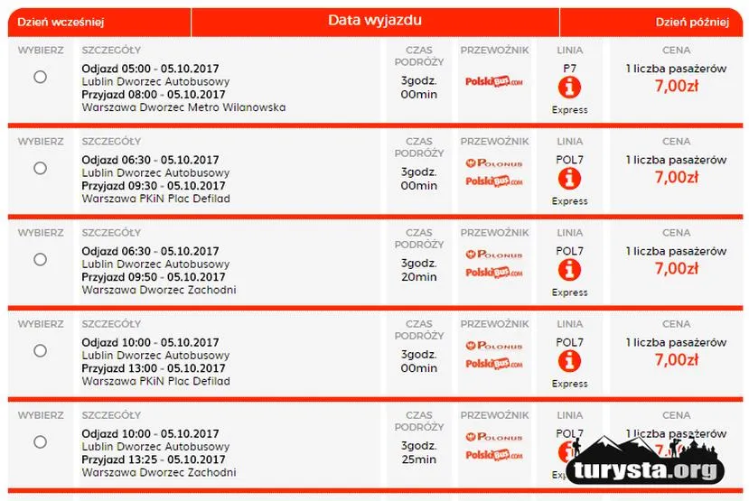 Busy z Warszawy do Lublina