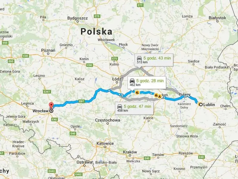 Odległość Lublin–Wrocław